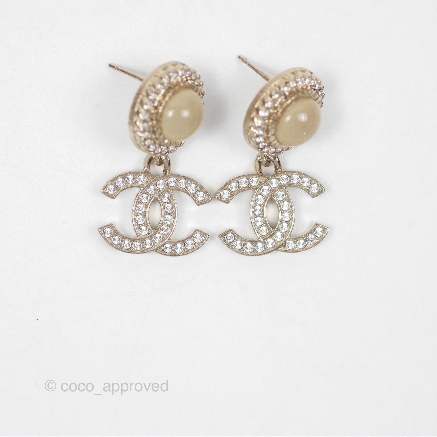 Chanel Round Resin Crystal CC Drop Earrings Gold Tone 21B