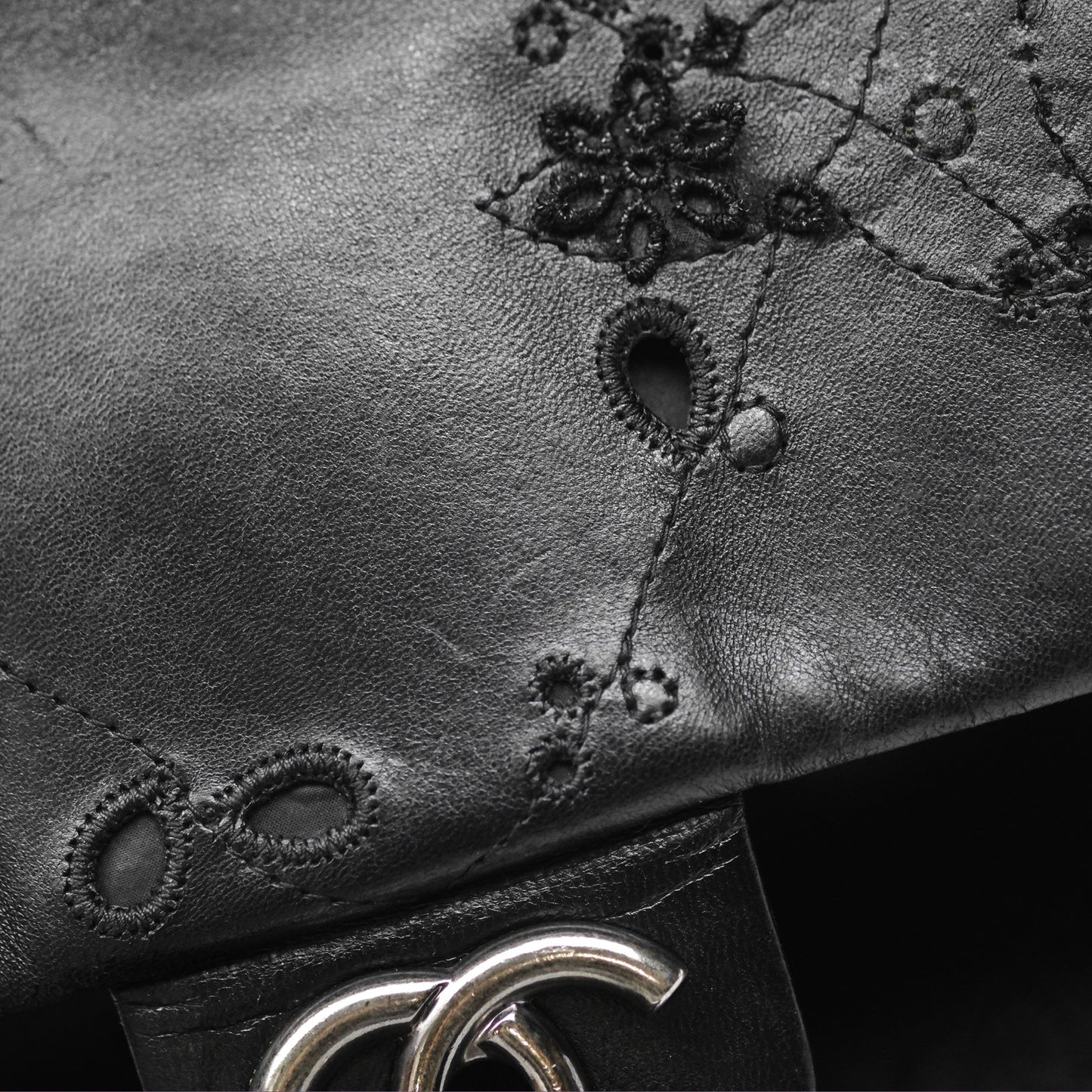 Chanel Embroidered Butterfly Flap Black Lambskin Ruthenium Hardware