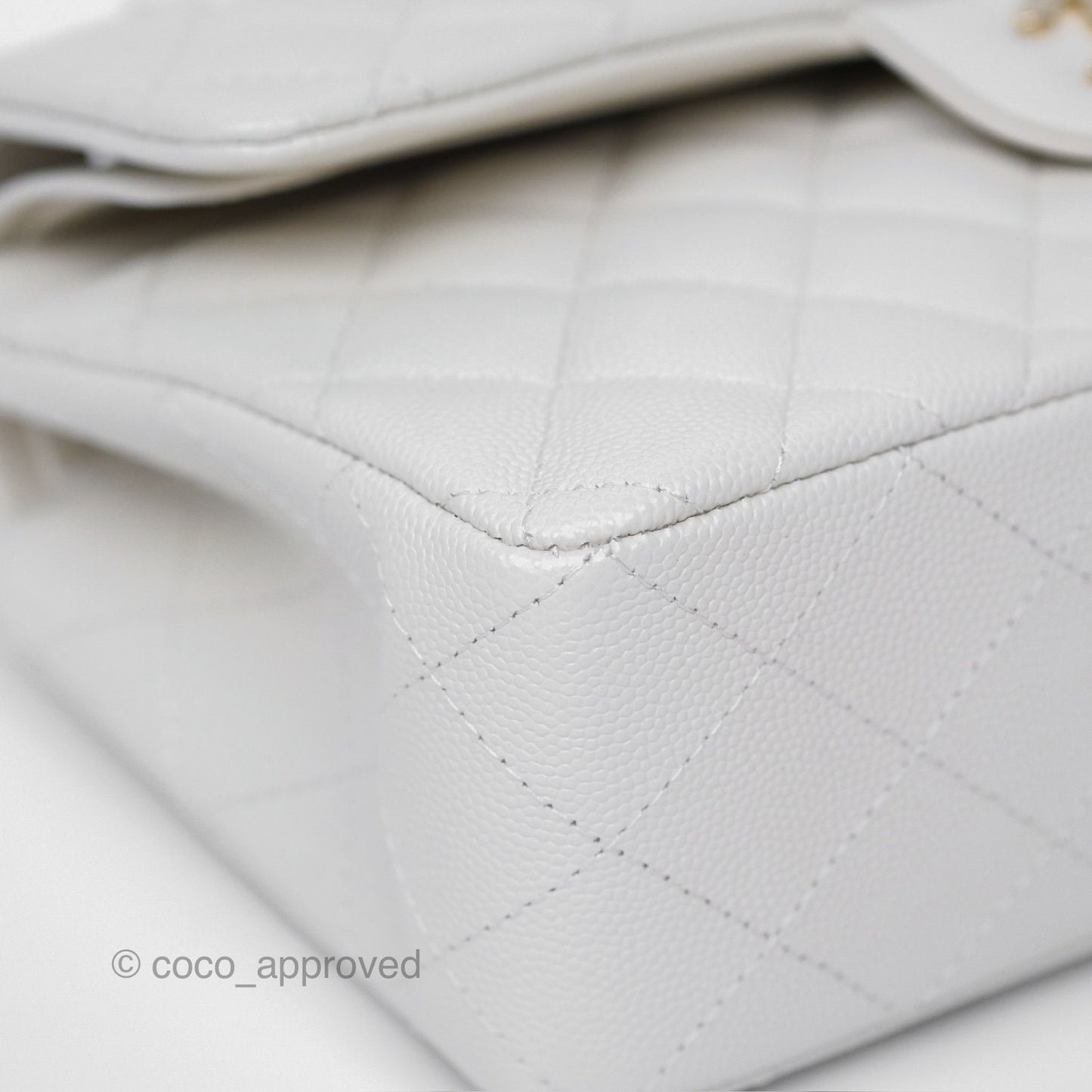 Chanel Small Classic Flap Quilted Ivory White Caviar Gold Hardware