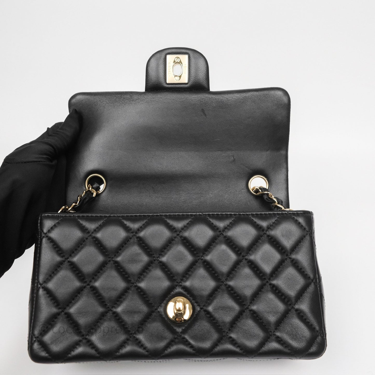 Chanel Mini Rectangular Quilted Black Lambskin Gold Hardware
