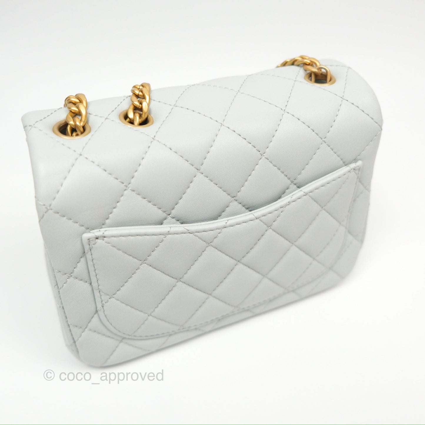 Chanel Quilted Mini Square Flap with Camellia Adjustable Chain Blue Clair Lambskin 23S