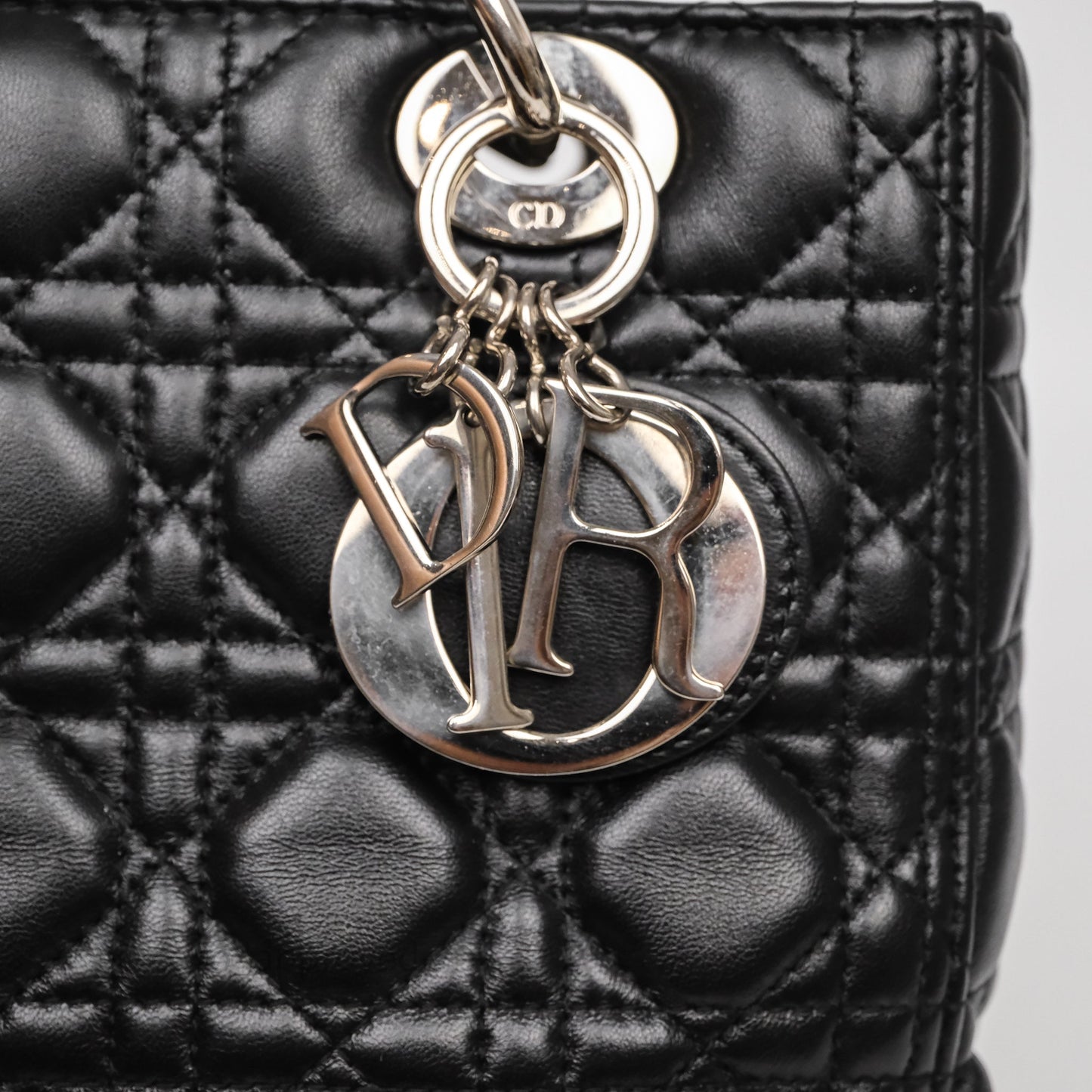 Christian Dior Medium Lady Dior Black Lambskin Silver Hardware