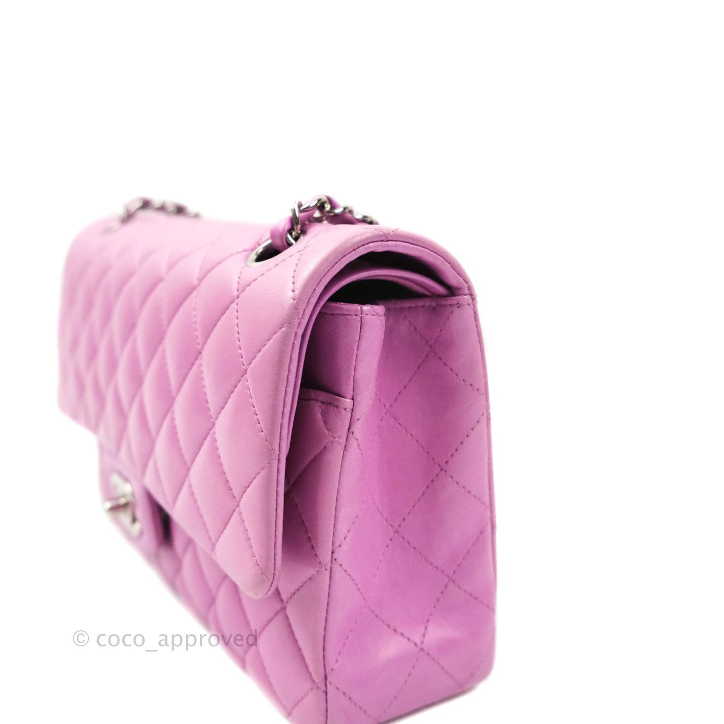 Chanel Classic M/L Medium Double Flap Purple Lambskin Silver Hardware