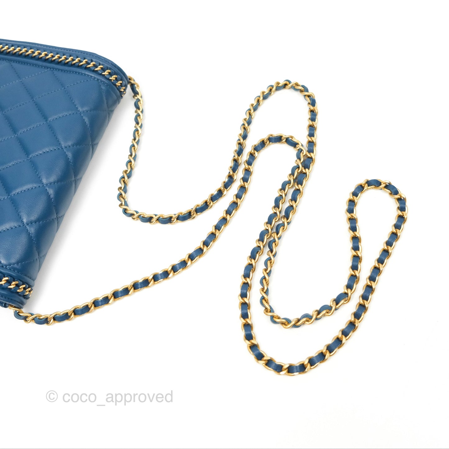 Chanel Quilted Boy Wallet on Chain WOC Blue Calfskin Aged Gold Hardware