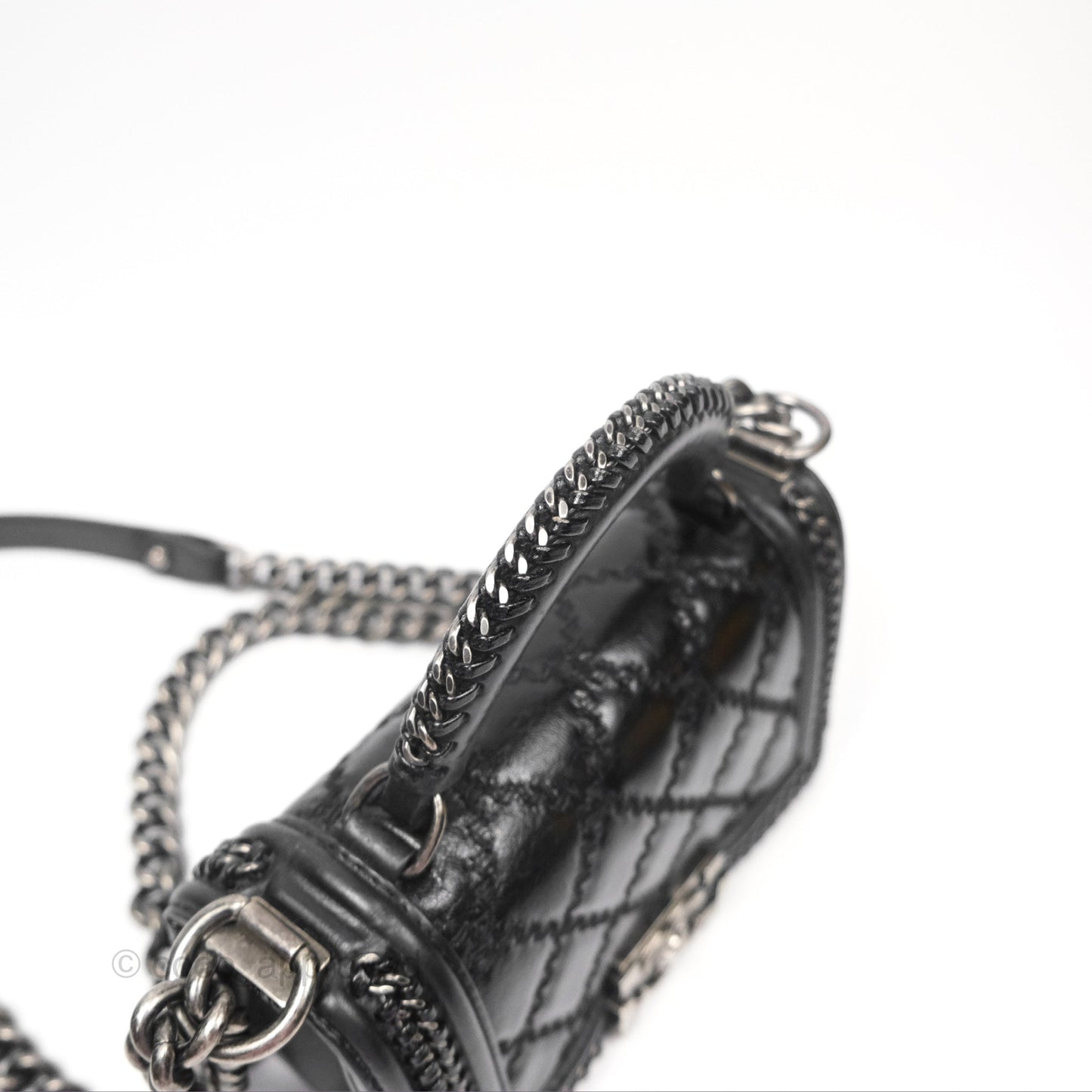 Chanel Small Chain Around Top Handle Boy Black Calfskin Ruthenium Hardware