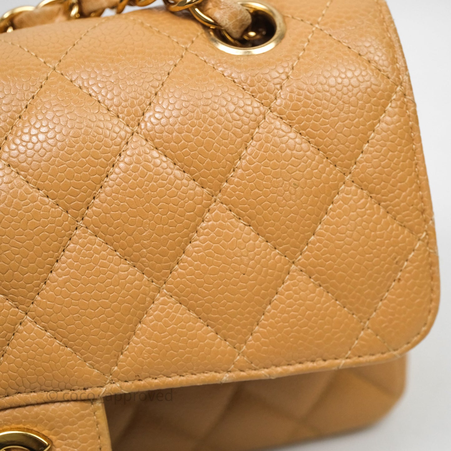 Chanel Vintage Small Classic Flap Beige Claire Caviar 24K Gold Hardware