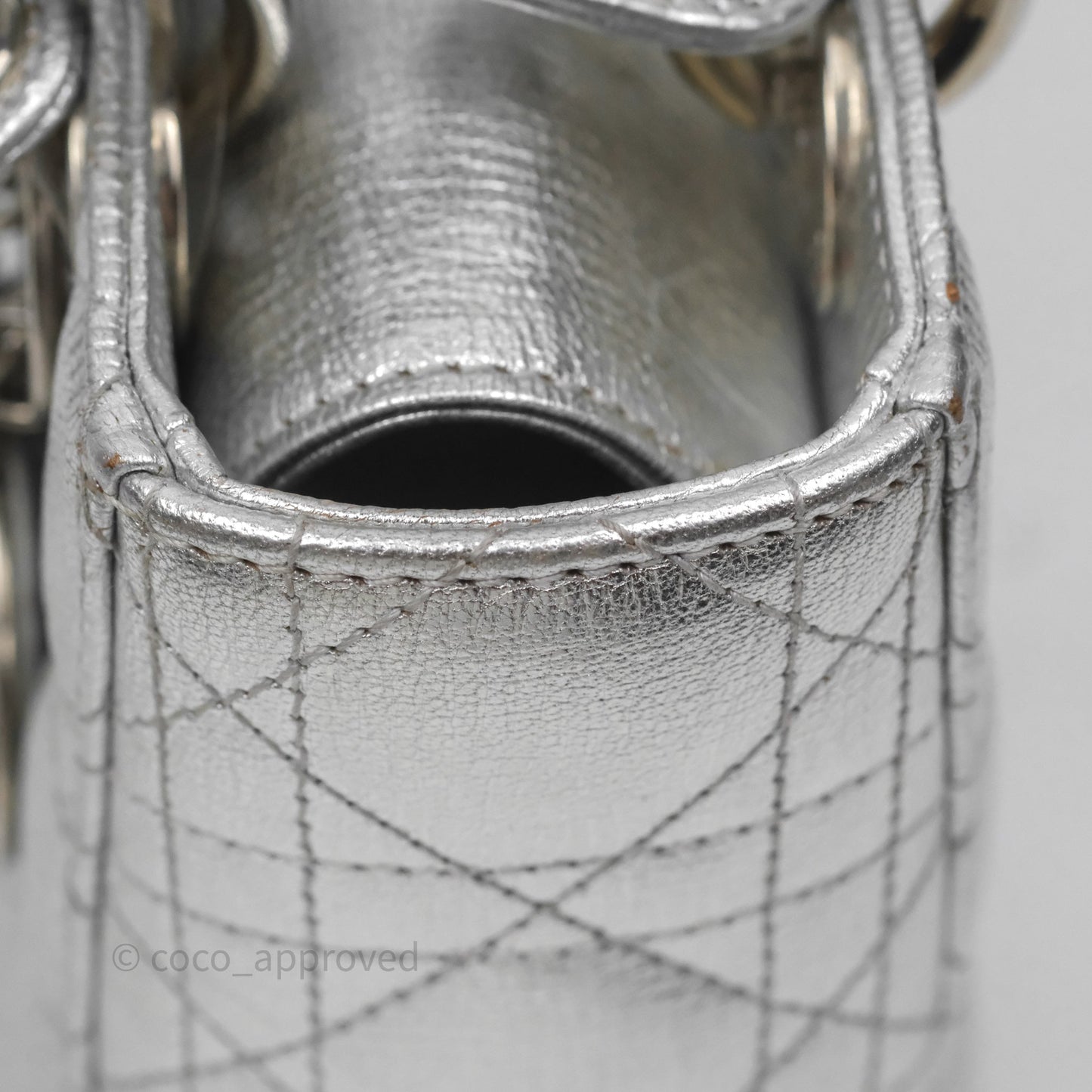 Christian Dior Small Lady Dior My ABCDior Silver Metallic Grained Calfskin Cannage