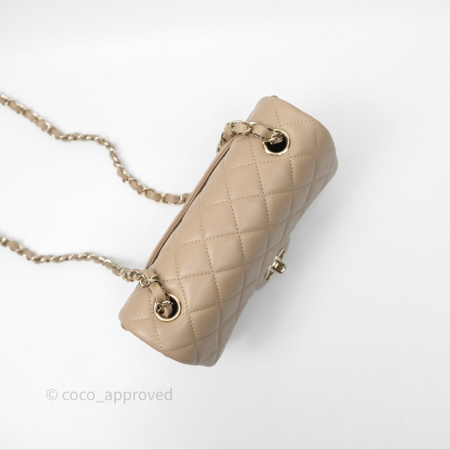 Chanel Quilted Mini Rectangular Flap Beige Lambskin Gold Hardware