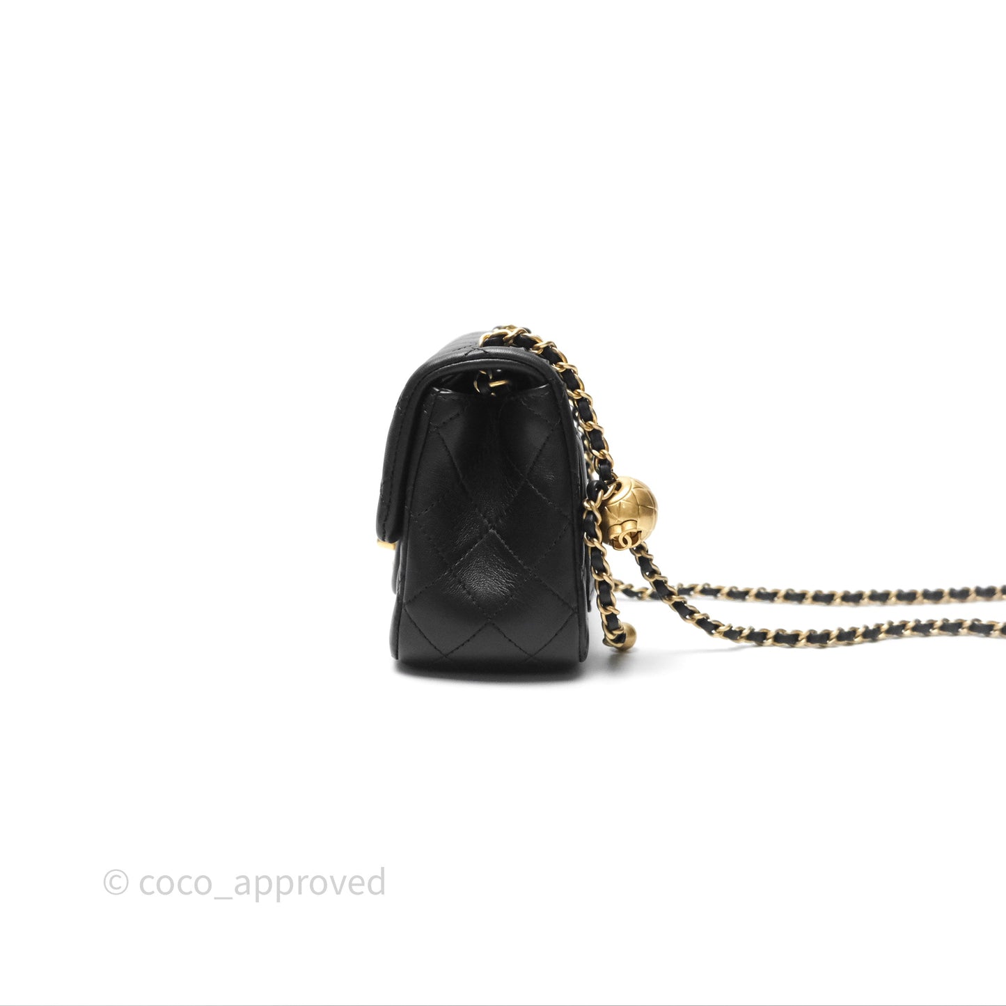 Chanel Pearl Crush Mini Square Quilted Black Lambskin Aged Gold Hardware