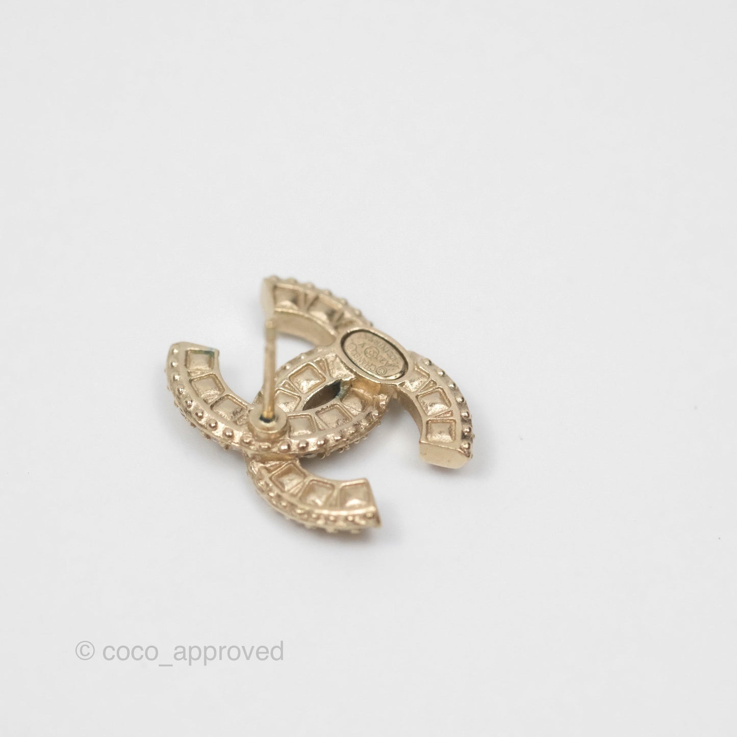 Chanel Crystal CC Earrings Gold Tone 20V