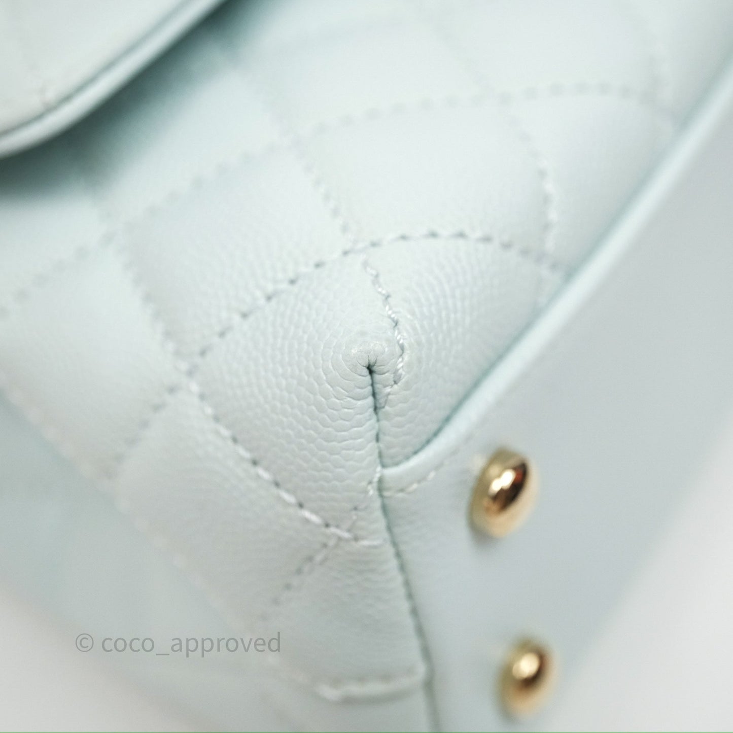 Chanel Small Coco Handle Quilted Light Blue Caviar Gold Hardware