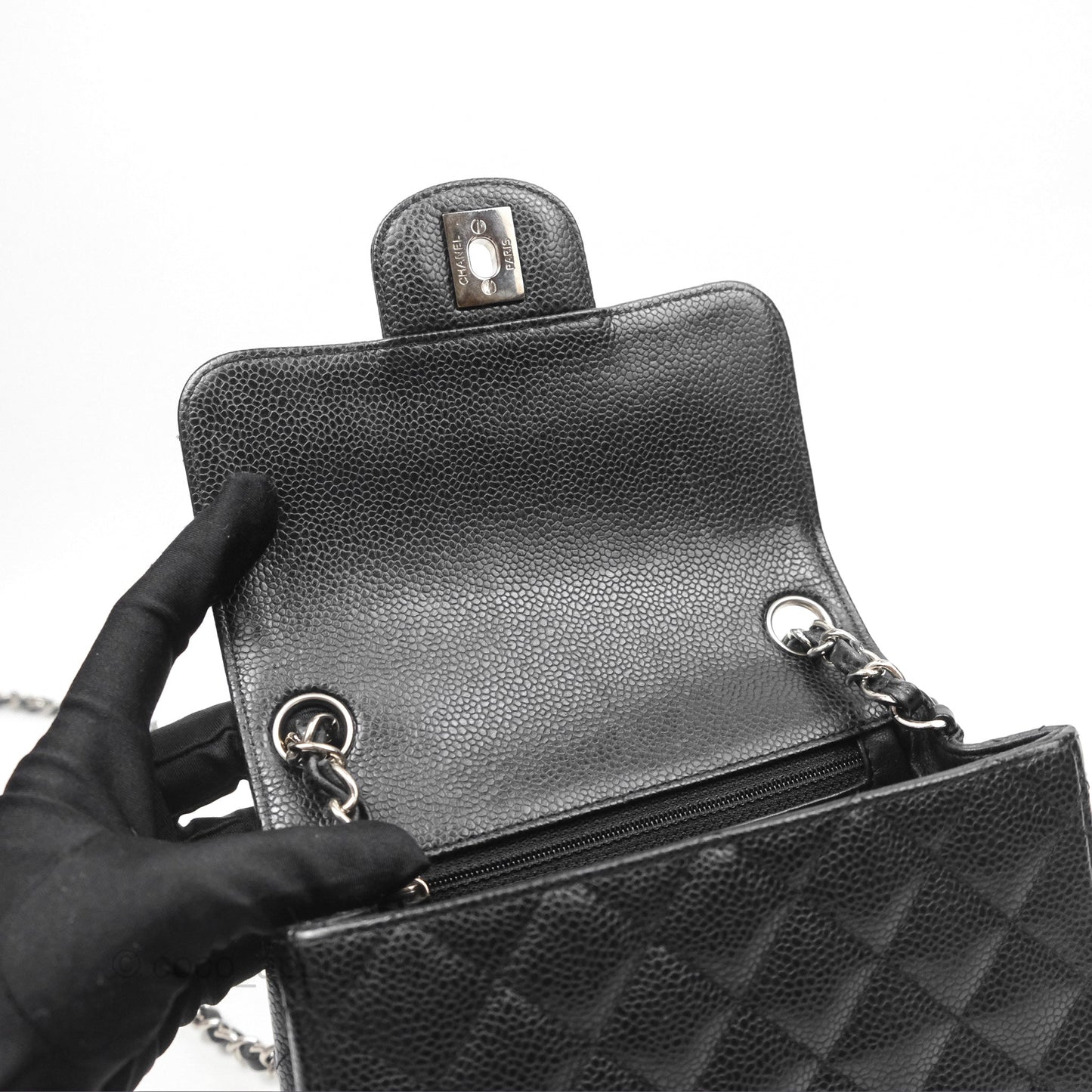 Chanel Mini Square Flap Quilted Black Caviar Silver Hardware