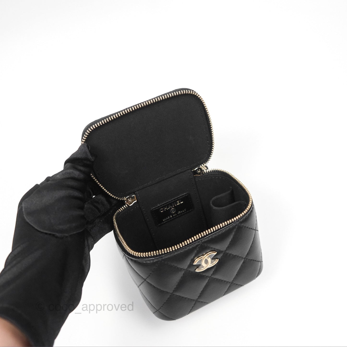 Chanel Mini Top Handle Vanity With Chain Black Lambskin Gold Hardware