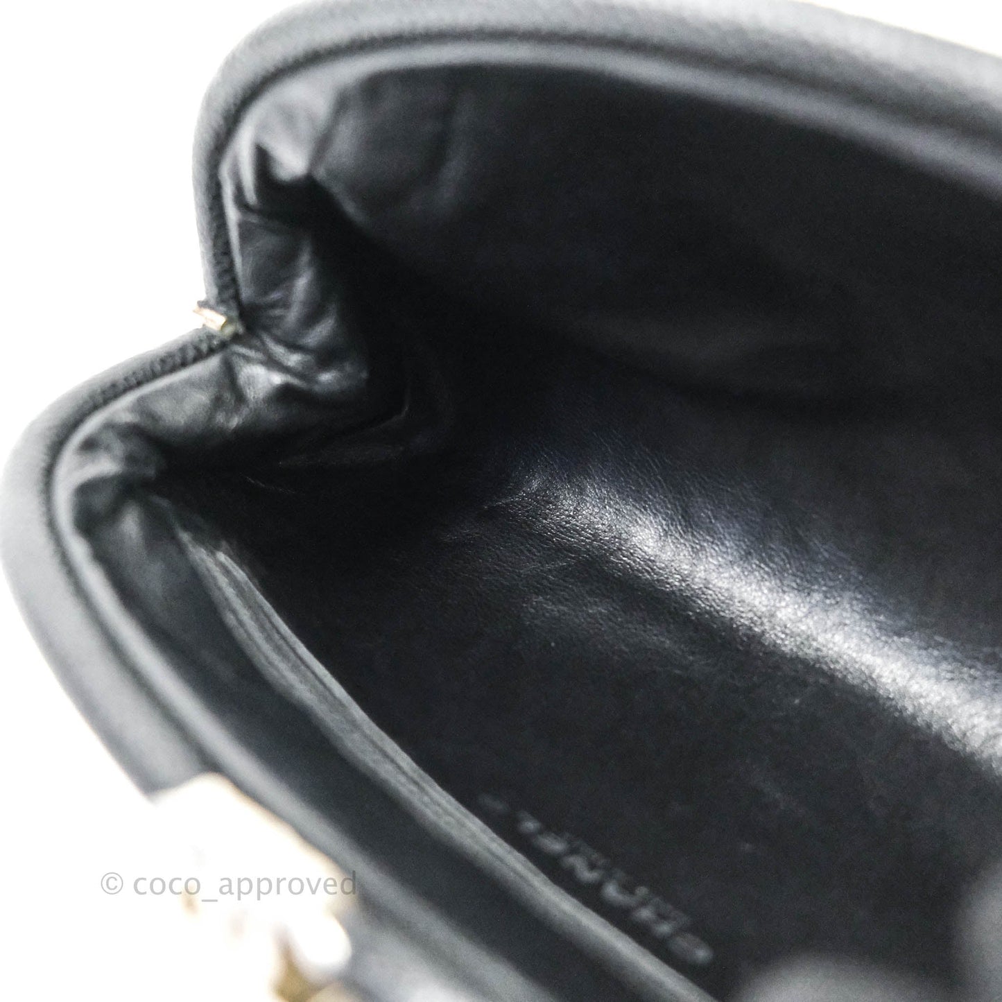Chanel Quilted Timeless Kisslock Clutch Black Caviar Silver Hardware