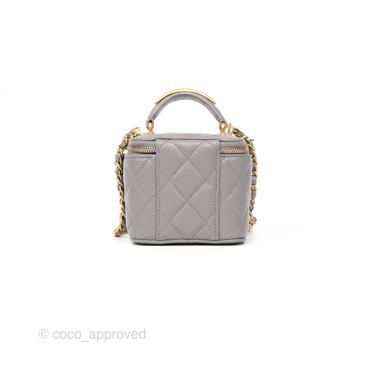 Chanel Mini Metal Top Handle Vanity With Chain Grey Lambskin Aged Gold Hardware