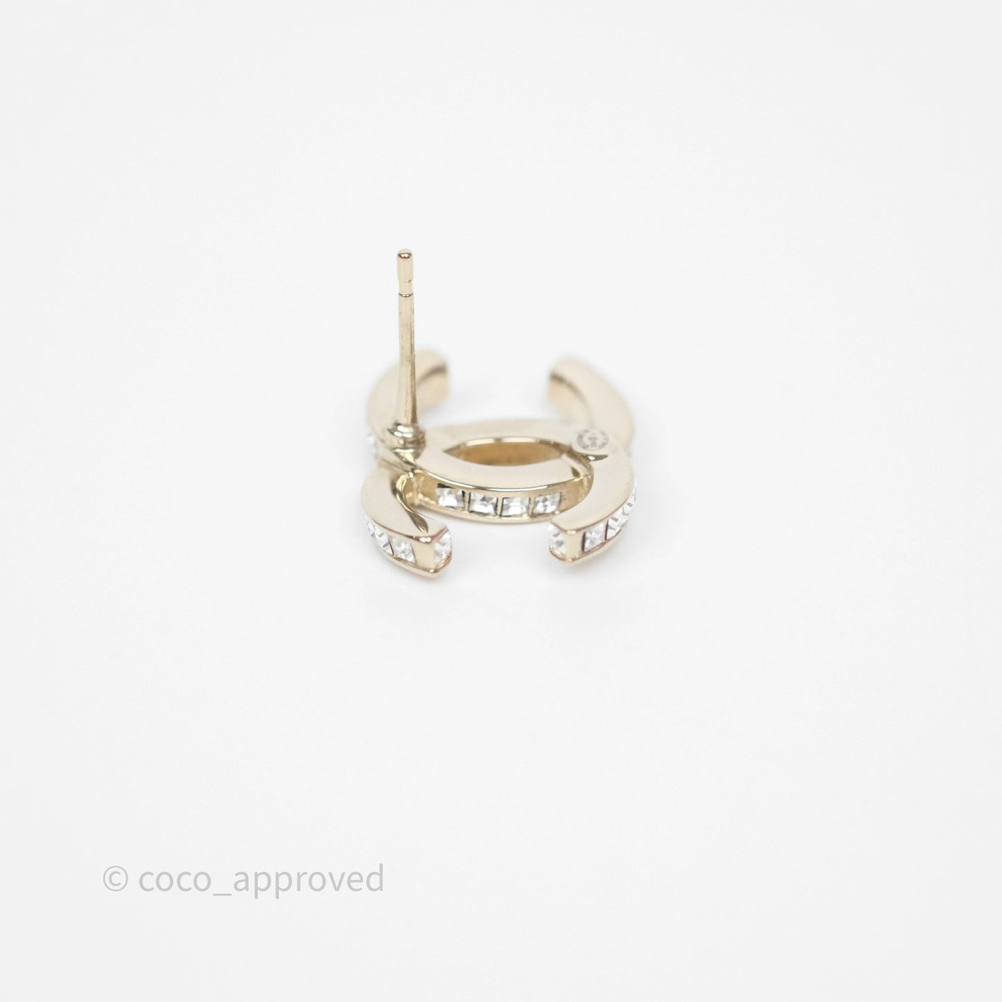 Chanel Crystal CC Earrings Gold Tone 24V