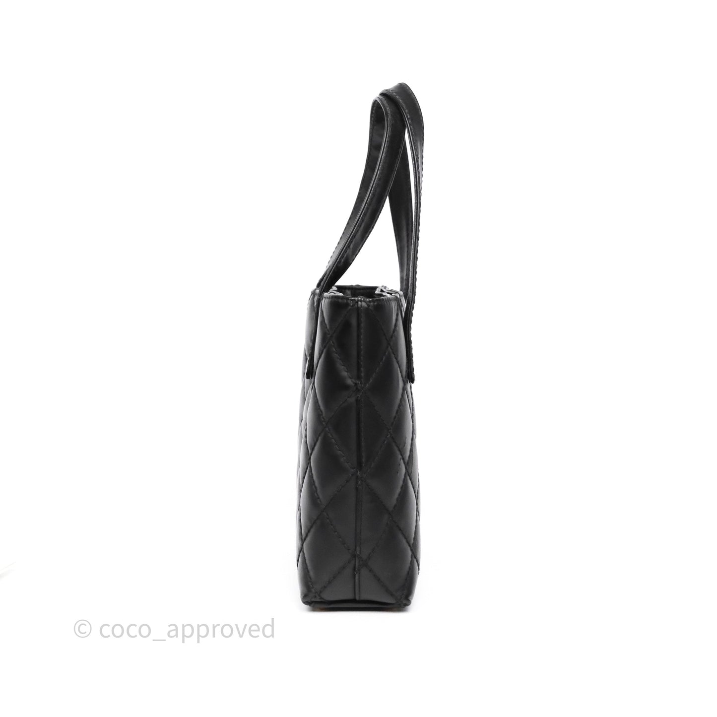 Chanel Vintage Quilted CC Tote Bag Matte Black Calfskin Gold Hardware