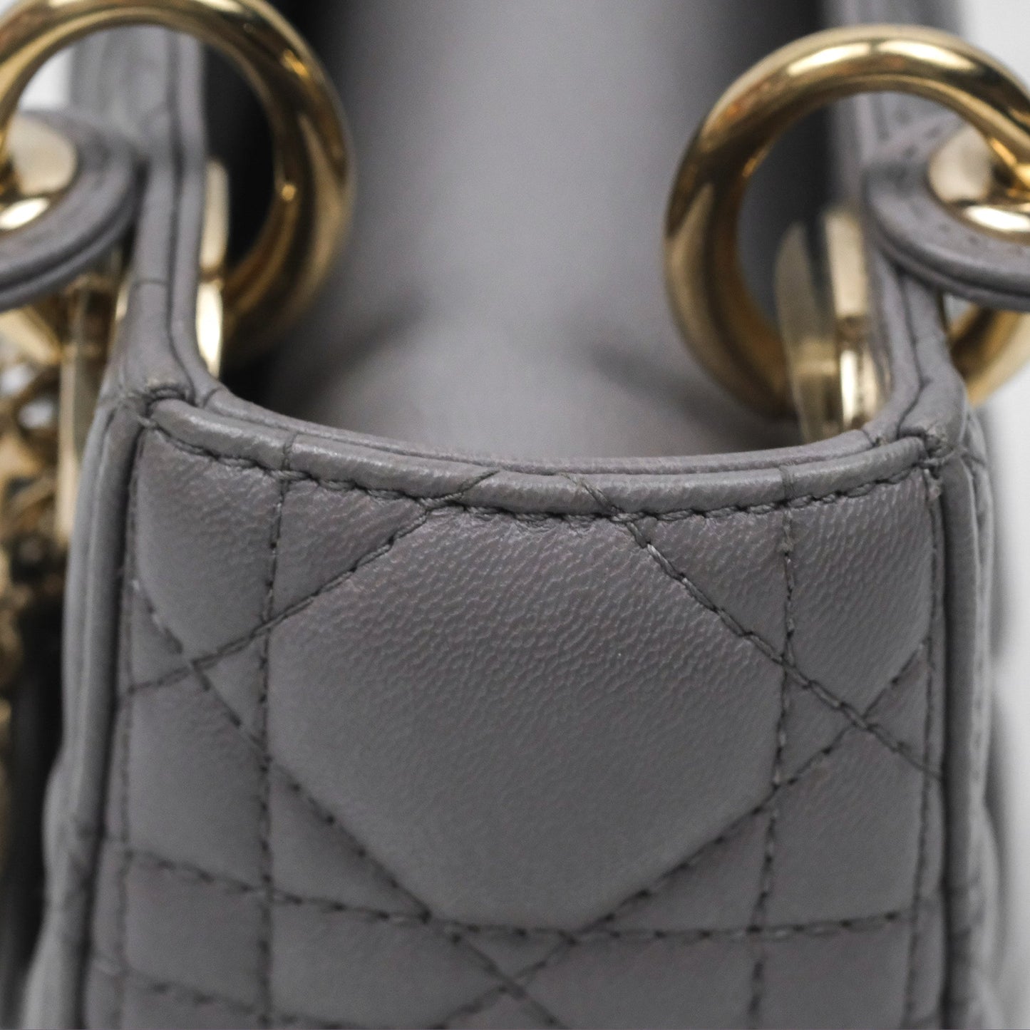 Christian Dior Mini Lady Dior Grey Lambskin Cannage Gold Hardware