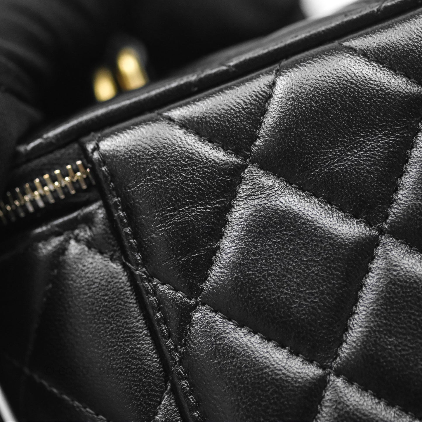 Chanel Vanity Rectangular Top Handle Black Lambskin Aged Gold Hardware