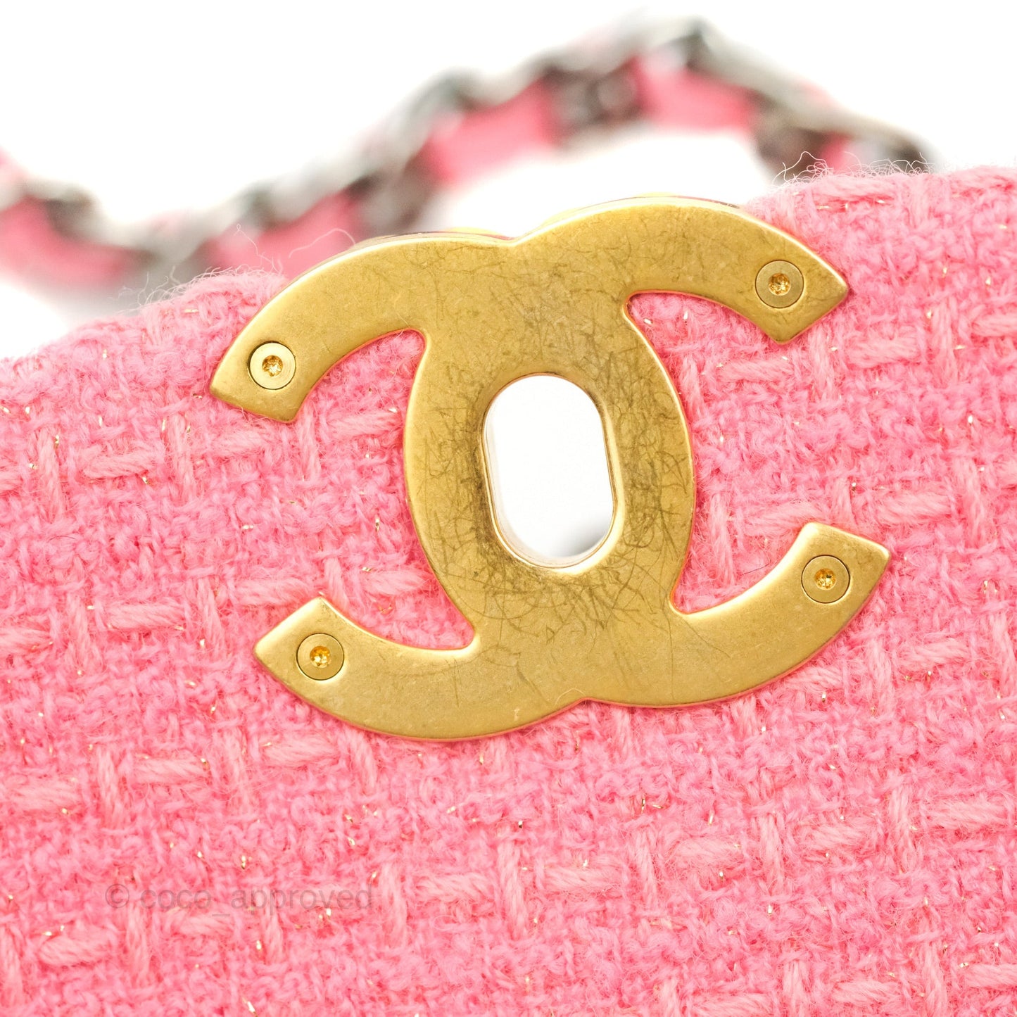 Chanel 19 Small Tweed Pink Glitter Mixed Hardware