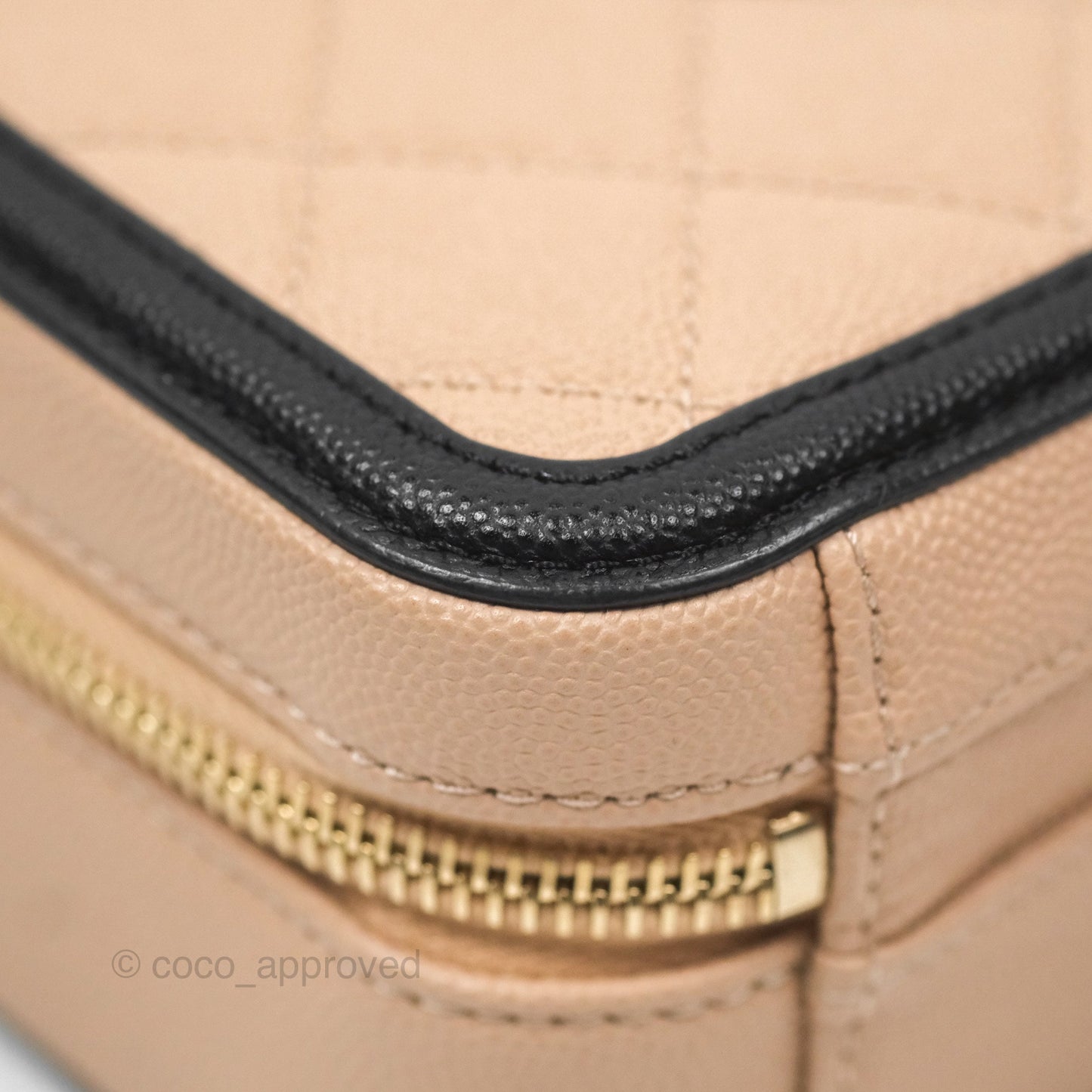 Chanel Quilted New Small CC Filigree Vanity Case Beige Caviar Gold Hardware