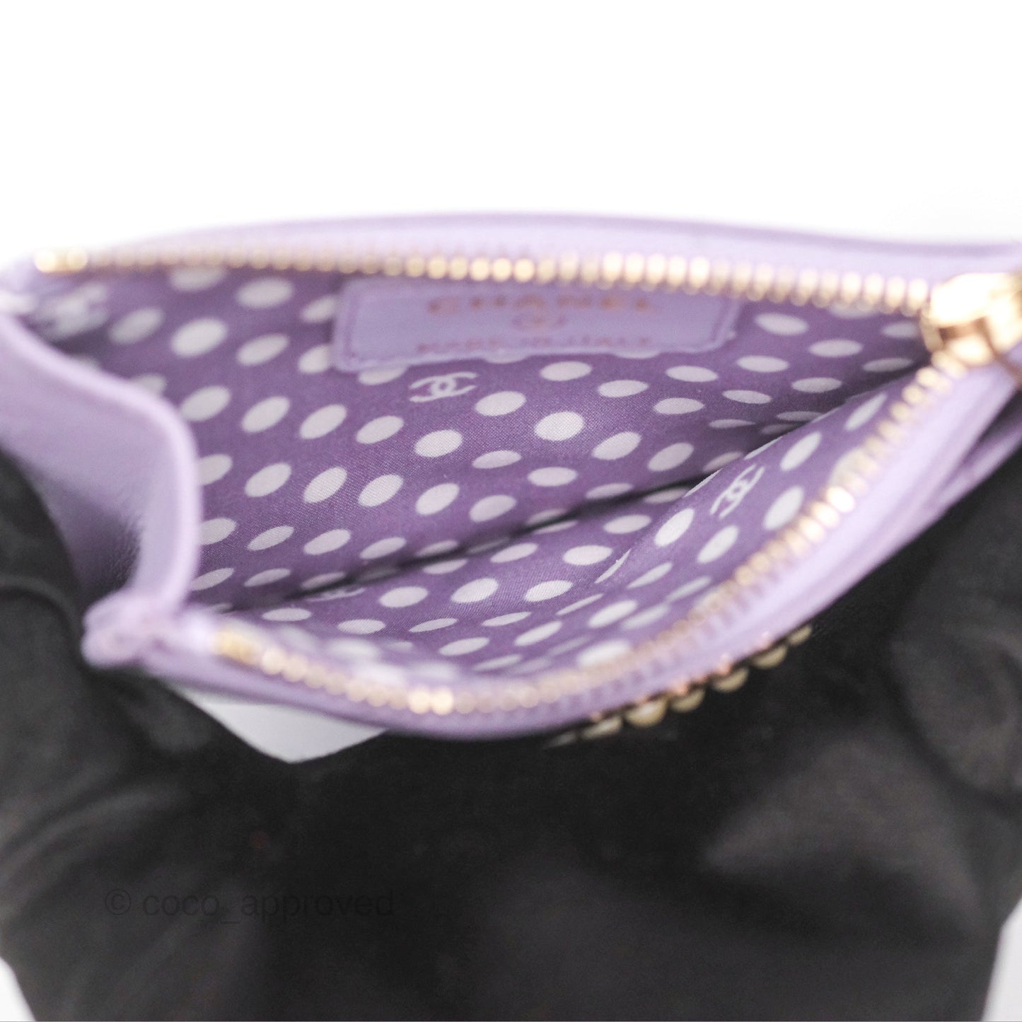 Chanel Pearl CC Zipped Card Holder Lilac Lambskin Gold Hardware 24P