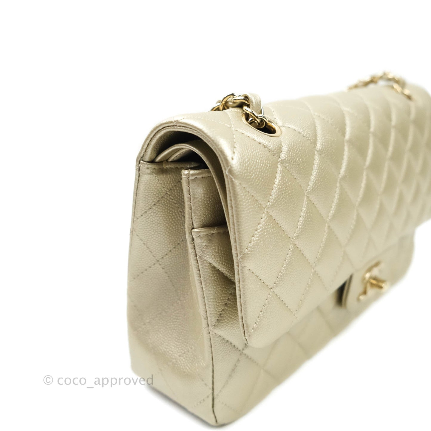 Chanel Classic M/L Medium Double Flap Bag Light Gold Caviar Gold Hardware