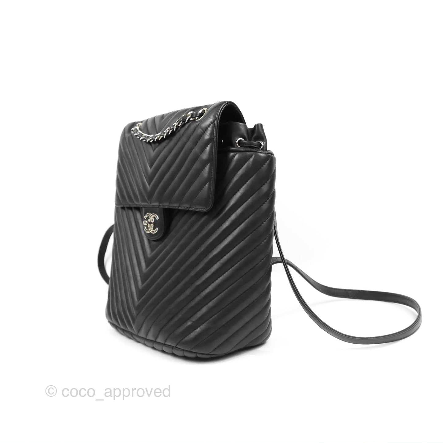 Chanel Medium Chevron Urban Spirit Backpack Black Calfskin Silver Hardware