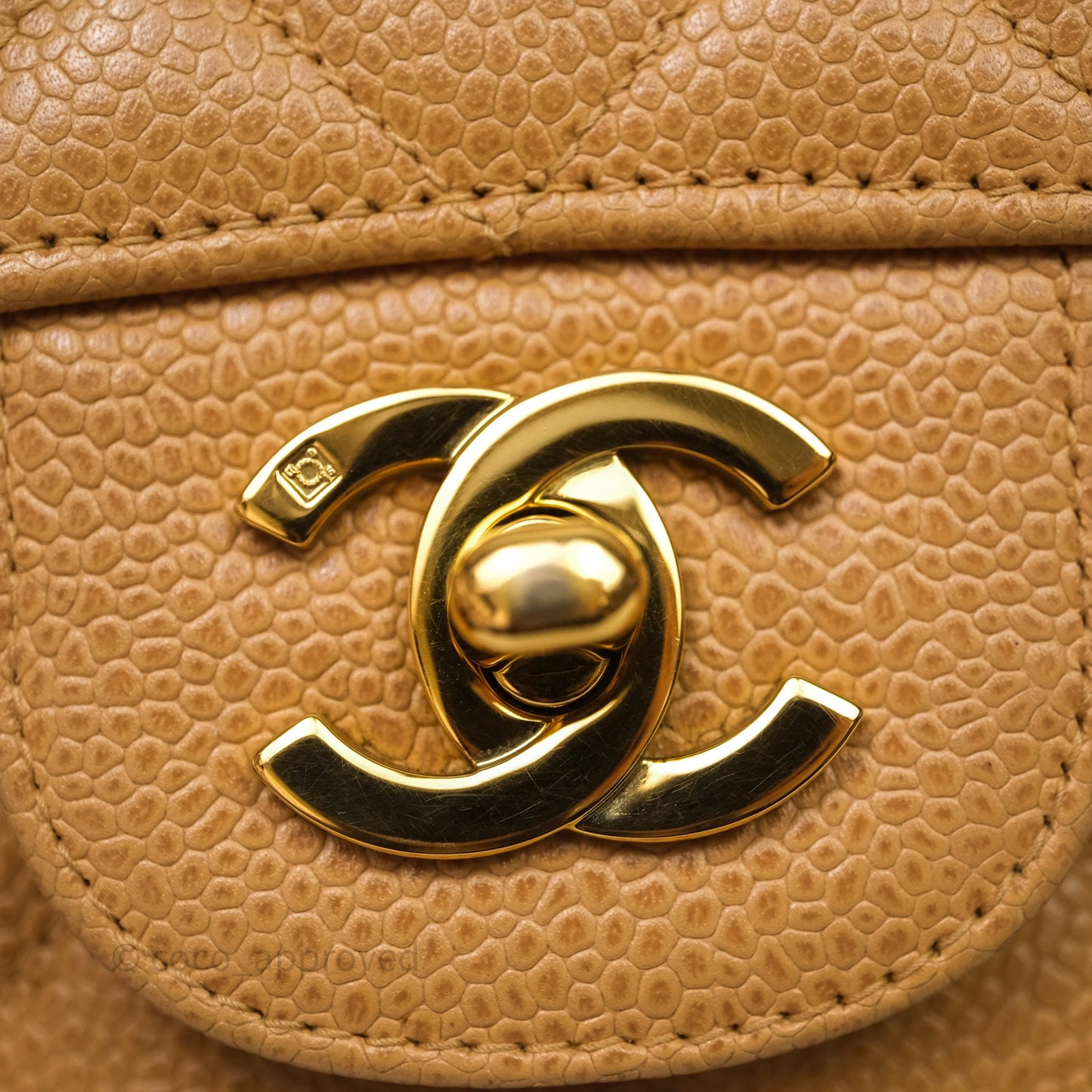 Chanel Vintage Medium Classic Flap Beige Caviar 24K Gold Hardware
