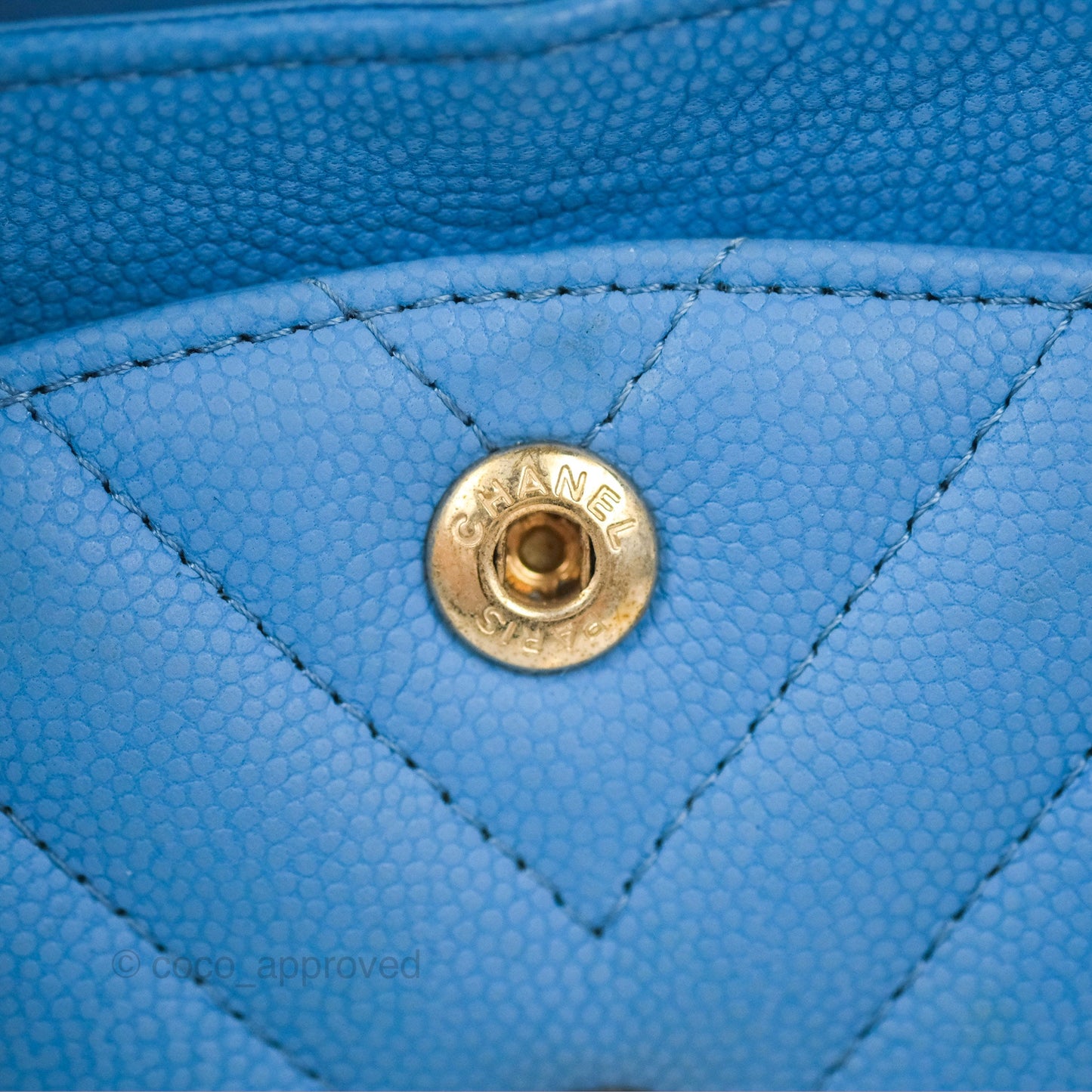 Chanel Small Classic Flap Chevron Blue Caviar Gold Hardware