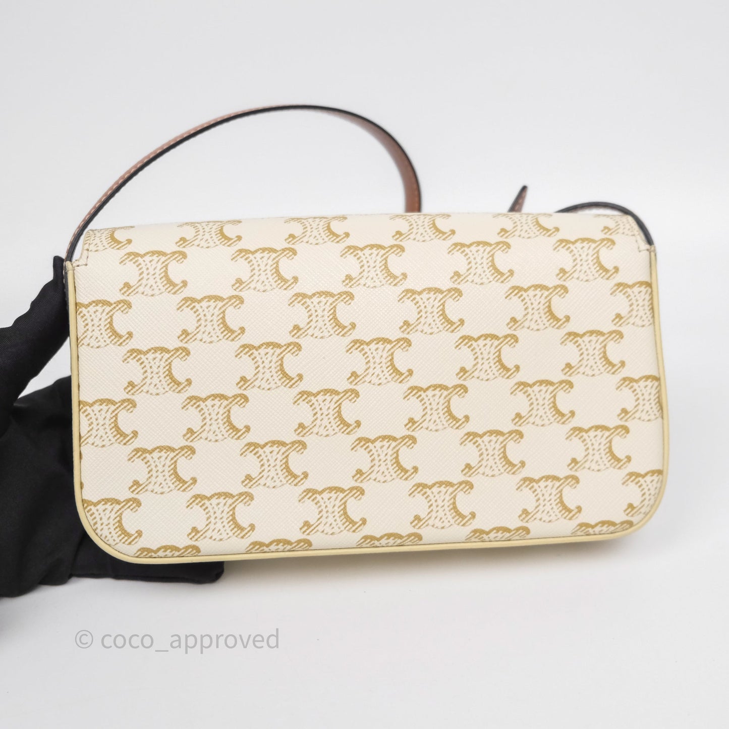 Celine Triomphe Shoulder Bag White Calfskin Triomphe Canvas
