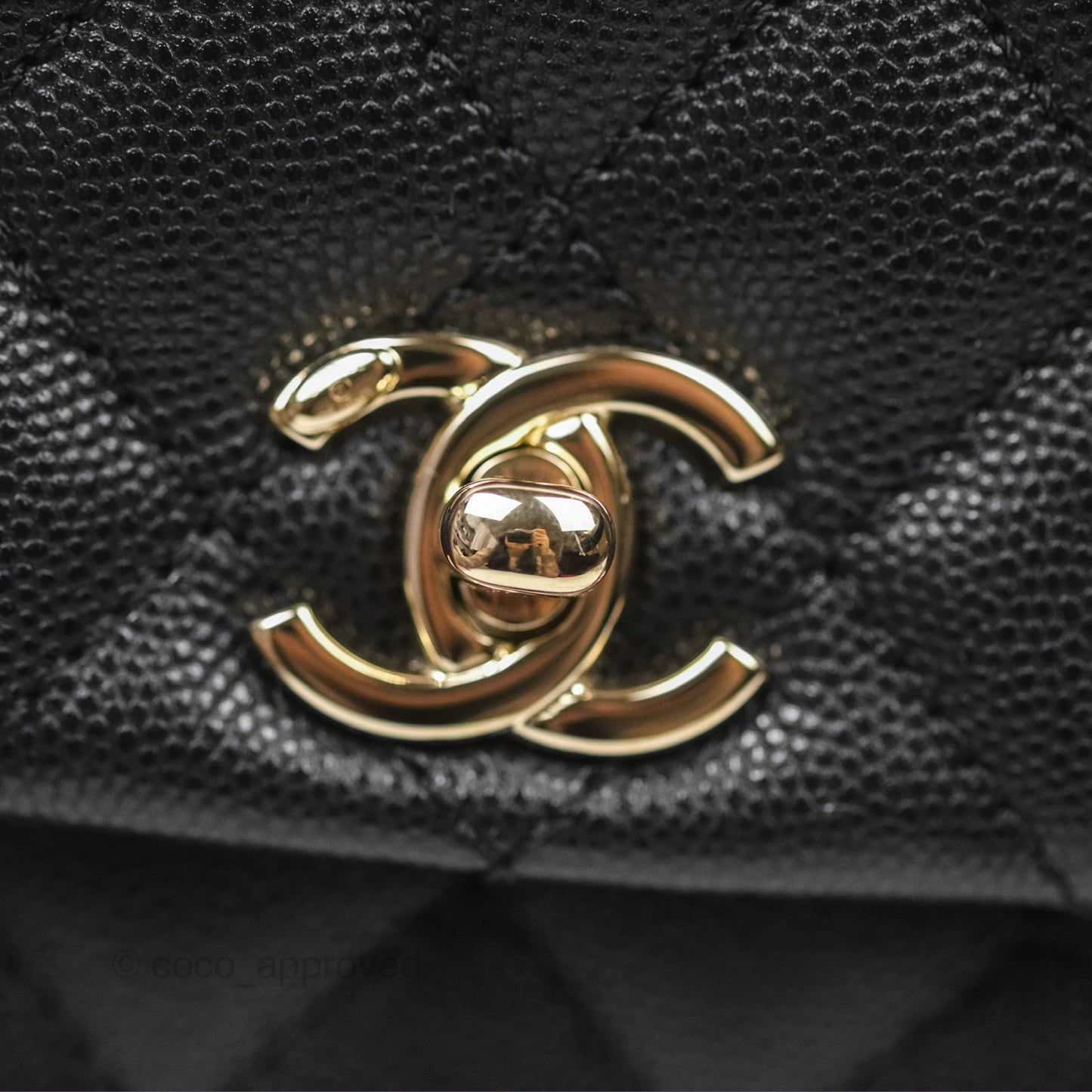 Chanel Mini Coco Handle Quilted Black Caviar Lizard Embossed Handle Gold Hardware