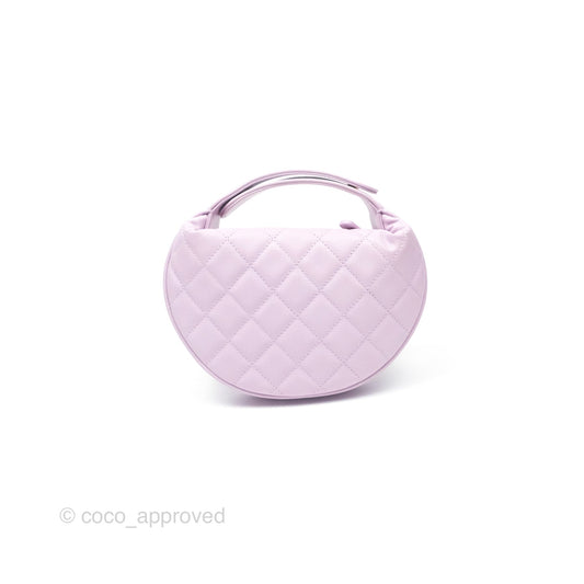 Chanel Bow Hobo Pouch Lilac Caviar Gold Hardware 24S