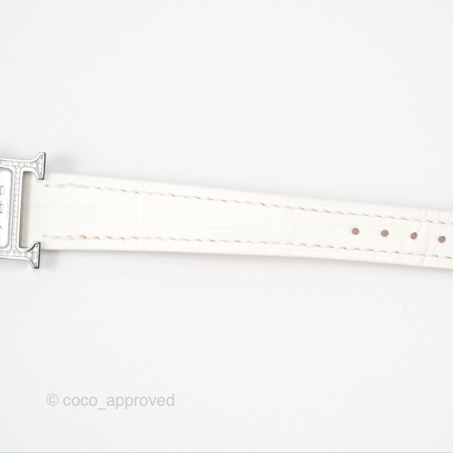 Hermes Heure H Watch Mini Diamonds White Mother-of-pearl White Alligator Leather