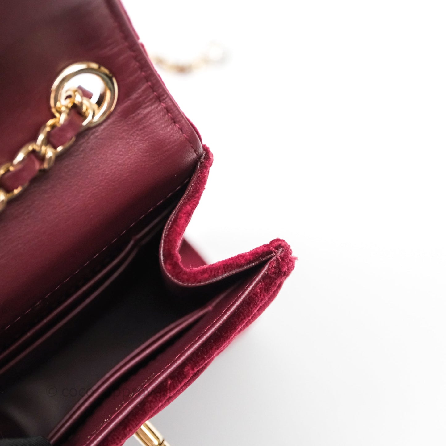 Chanel Quilted Phone Holder Crystals Pearl Crush Red Velvet Gold Hardware