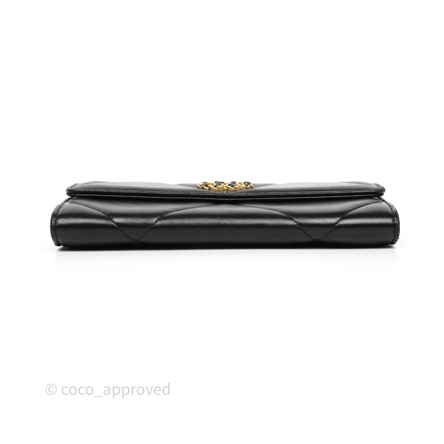 Chanel Quilted 19 Flap Long Wallet Black Lambskin Aged Gold Hardware