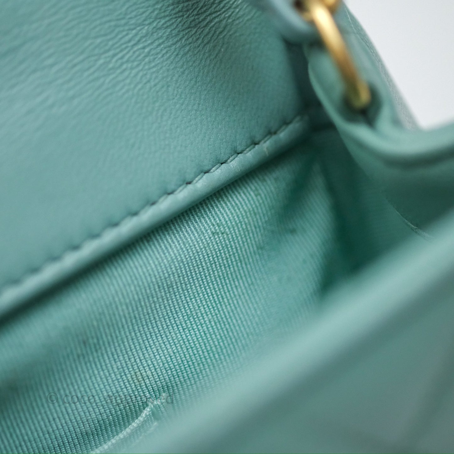 Chanel Quilted Small Circular Handle Bag Mint Green Aged Gold Hardware