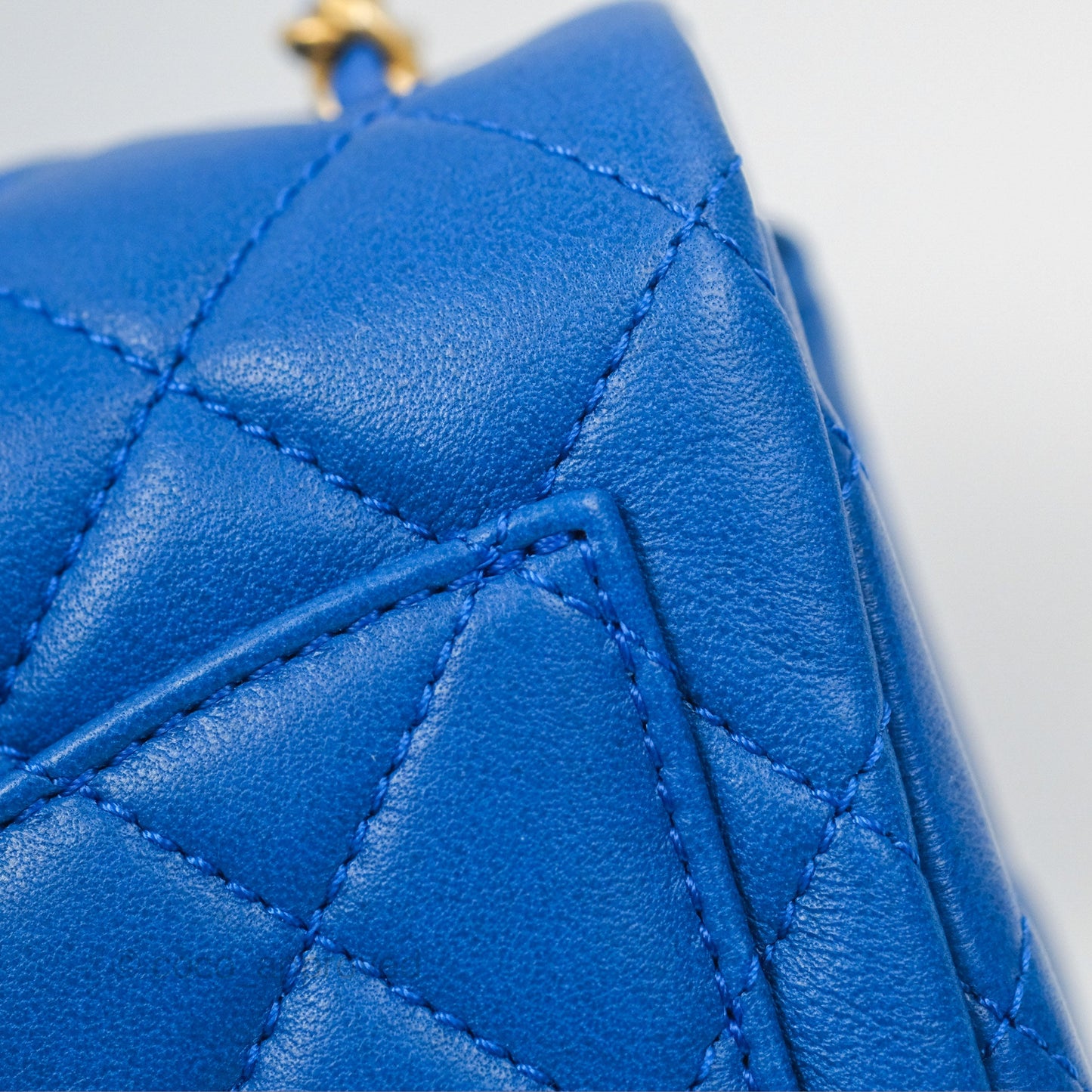 Chanel Pearl Crush Mini Square Quilted Blue Lambskin Aged Gold Hardware