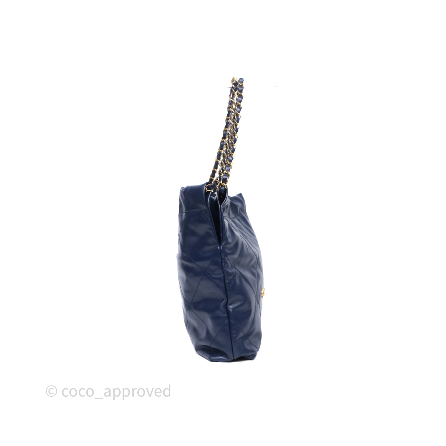 Chanel 22 Small Blue Shiny Calfskin Aged Gold Hardware