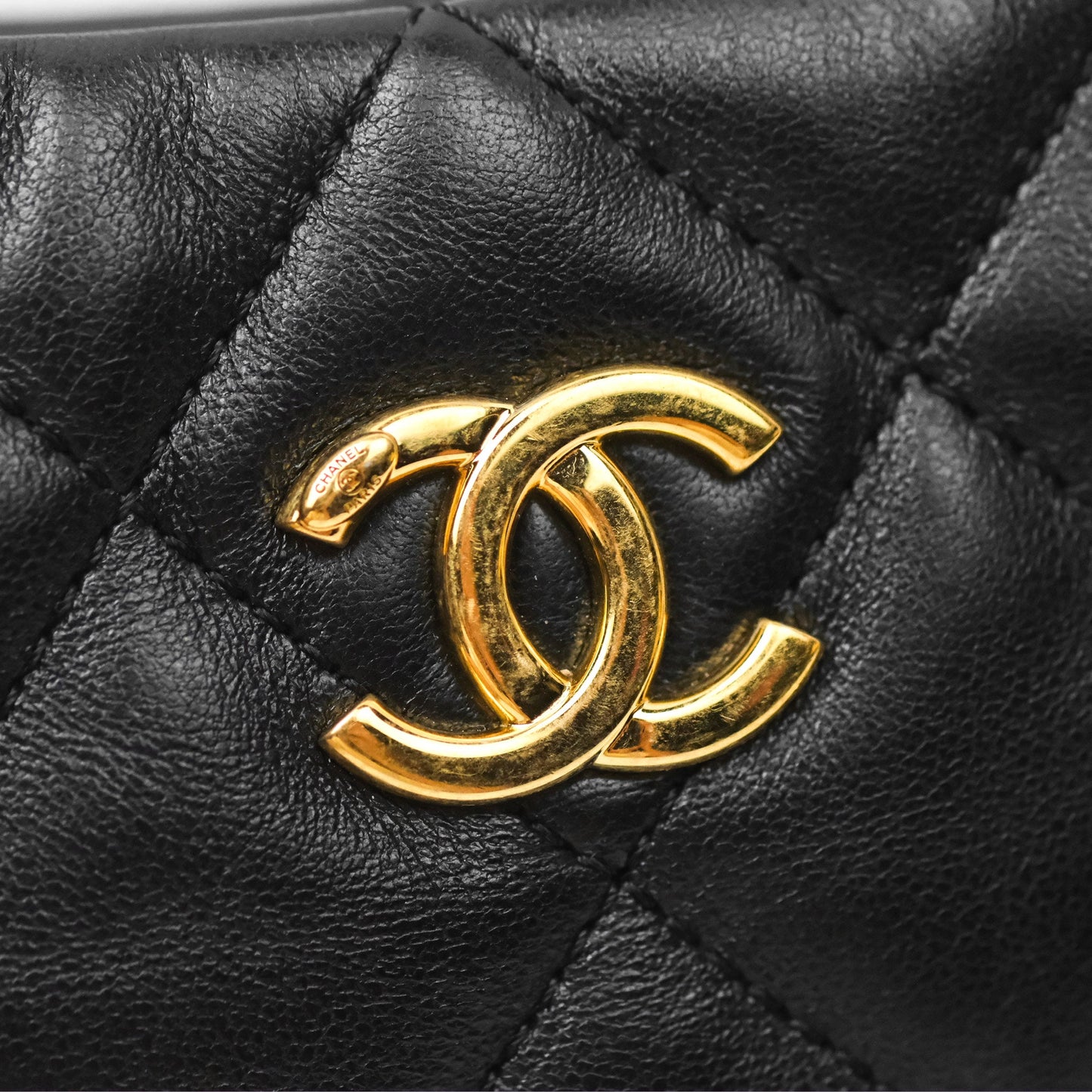 Chanel Small Hobo Bag CC Chain Black Calfskin Aged Gold Hardware 22K