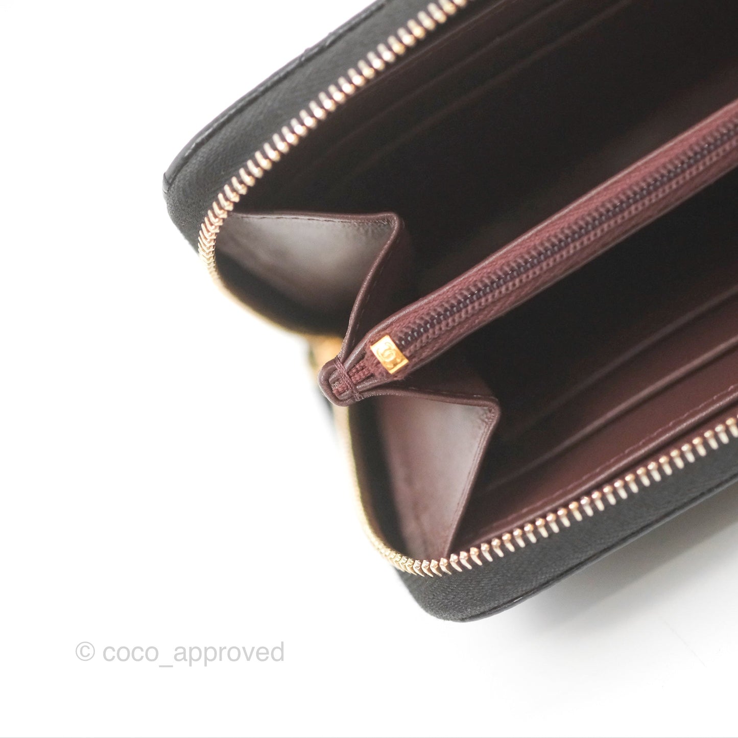 Chanel Quilted Zip Long Wallet Black Caviar Gold Hardware