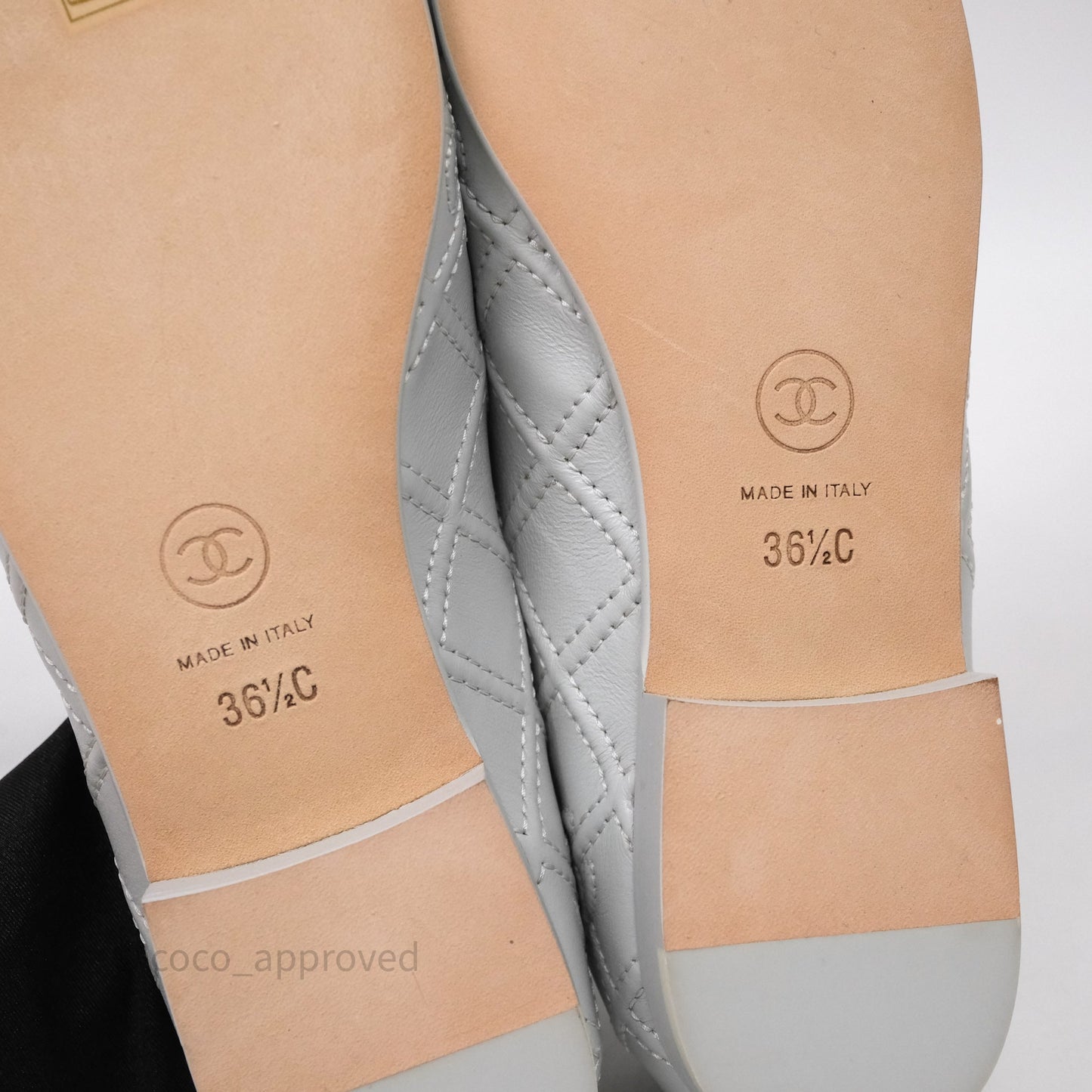 Chanel CC Quilted Light Grey Ballerina Flats Size 36.5