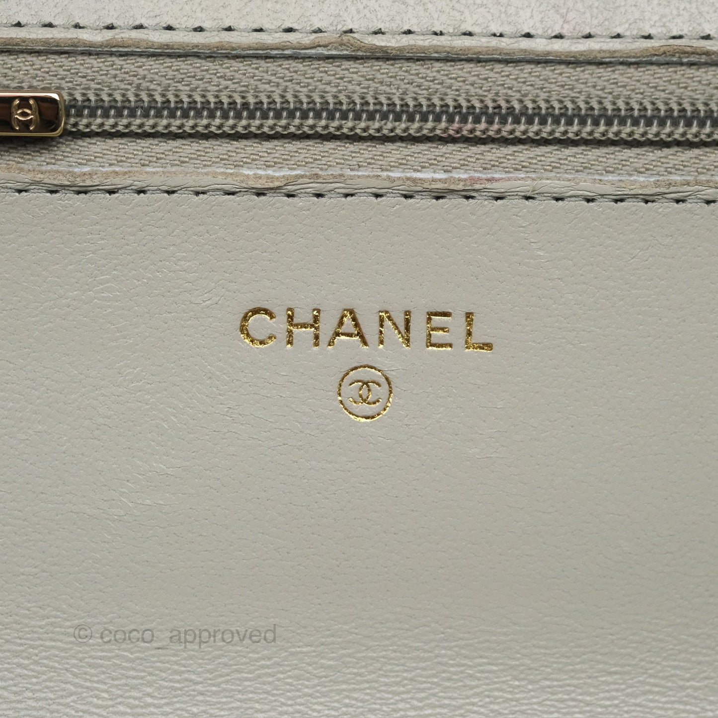 Chanel Classic Quilted Wallet on Chain WOC Light Grey Lambskin Gold Hardware