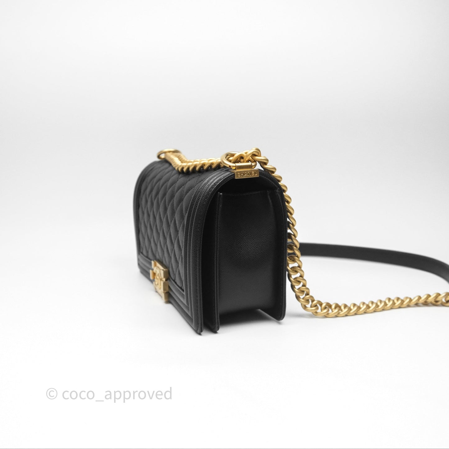 Chanel Quilted Medium Boy Black Caviar Aged Gold Hardware