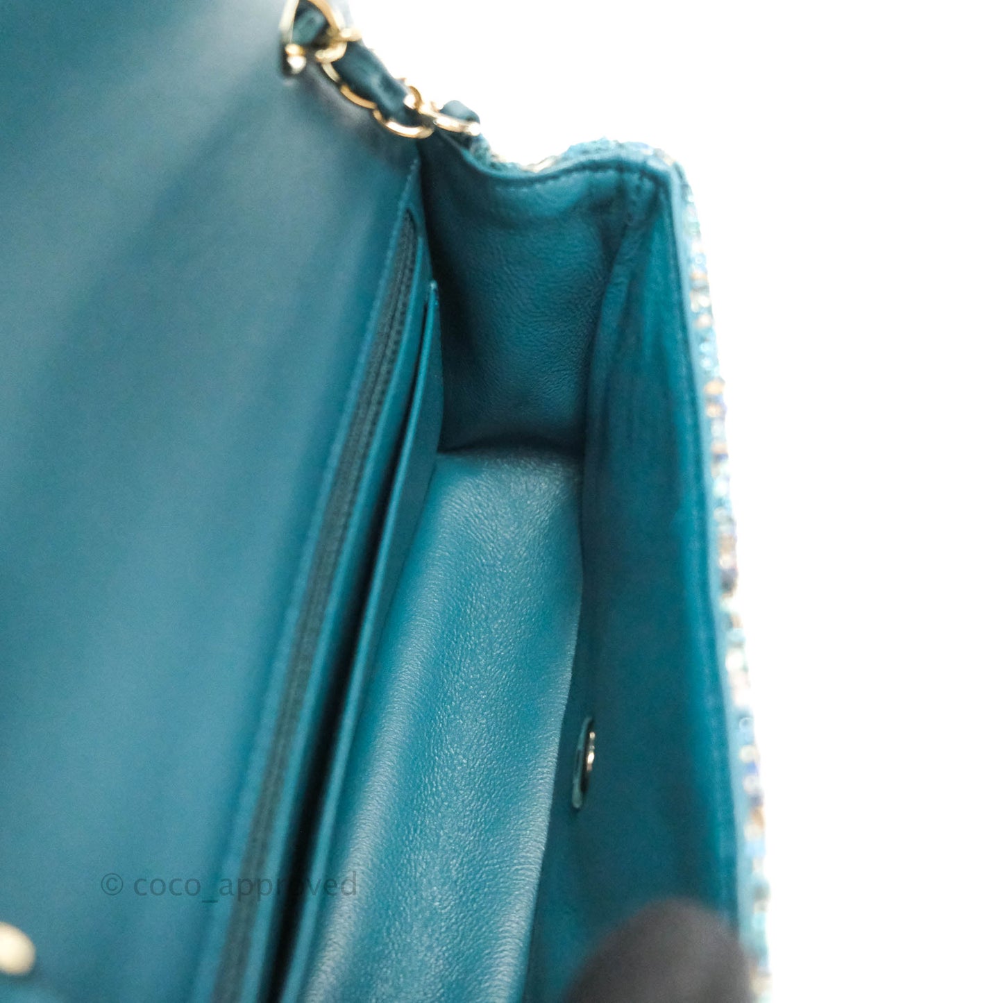 Chanel Quilted Mini Rectangular Turquoise Tweed Gold Hardware