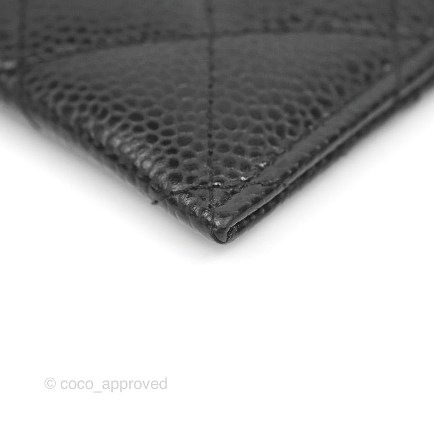Chanel Classic Flat Card Holder Black Caviar Gold Hardware
