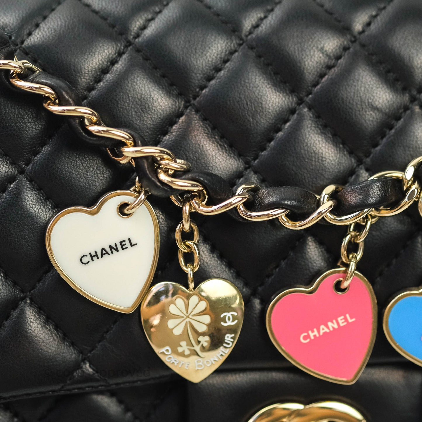 Chanel Classic M/L Medium Quilted Black Flap With Valentines Charms Lambskin Gold Hardware