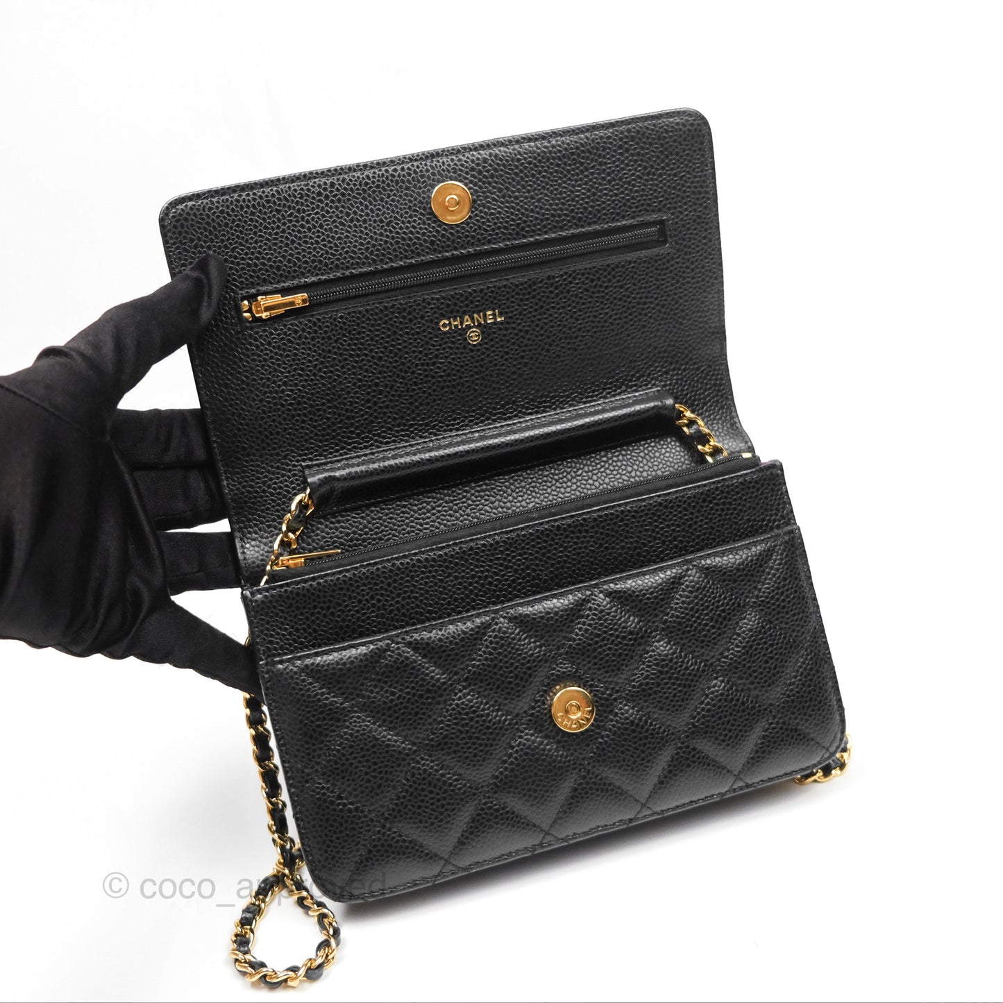 Chanel Classic Wallet On Chain WOC Quilted Black Caviar Gold Hardware