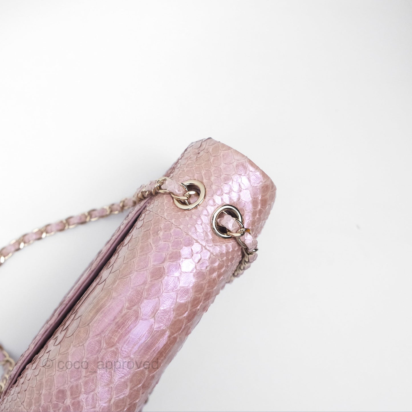 Chanel Classic M/L Medium Flap Quilted Iridescent Pink Python Gold Hardware