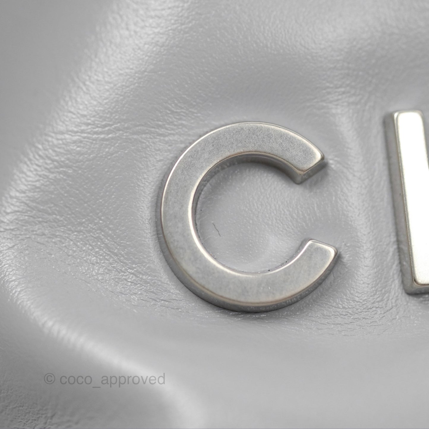 Chanel 22 Mini Bag Light Grey Shiny Crumpled Calfskin Matte Silver Hardware